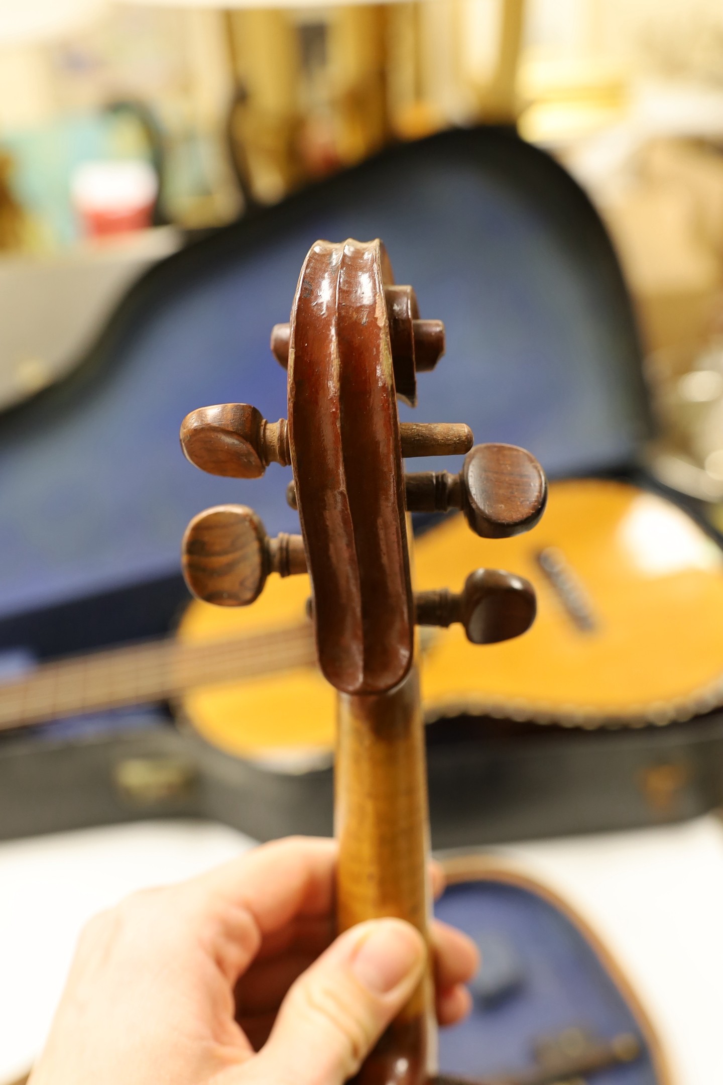 A 3/4 size violin, length of back 33cm, wooden case